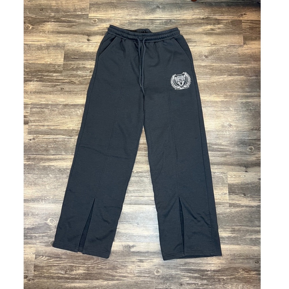 Def‎ Leppard Black Band Sweatpants Joggers Embroidered Crest Ankle Slit Merch